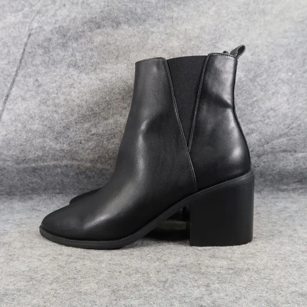 BP Shoes Womens 8 Booties Fashion Block Heel Black Classic Gore Panel Zip Baylee